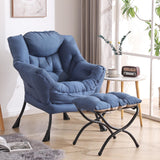 Welnow Lazy Chair with Ottoman, Modern Lounge Accent Chair with Armrests and a Side Pocket, Leisure Sofa Armchair, Reading Armchair with Footrest for Small Space, Dark Grey