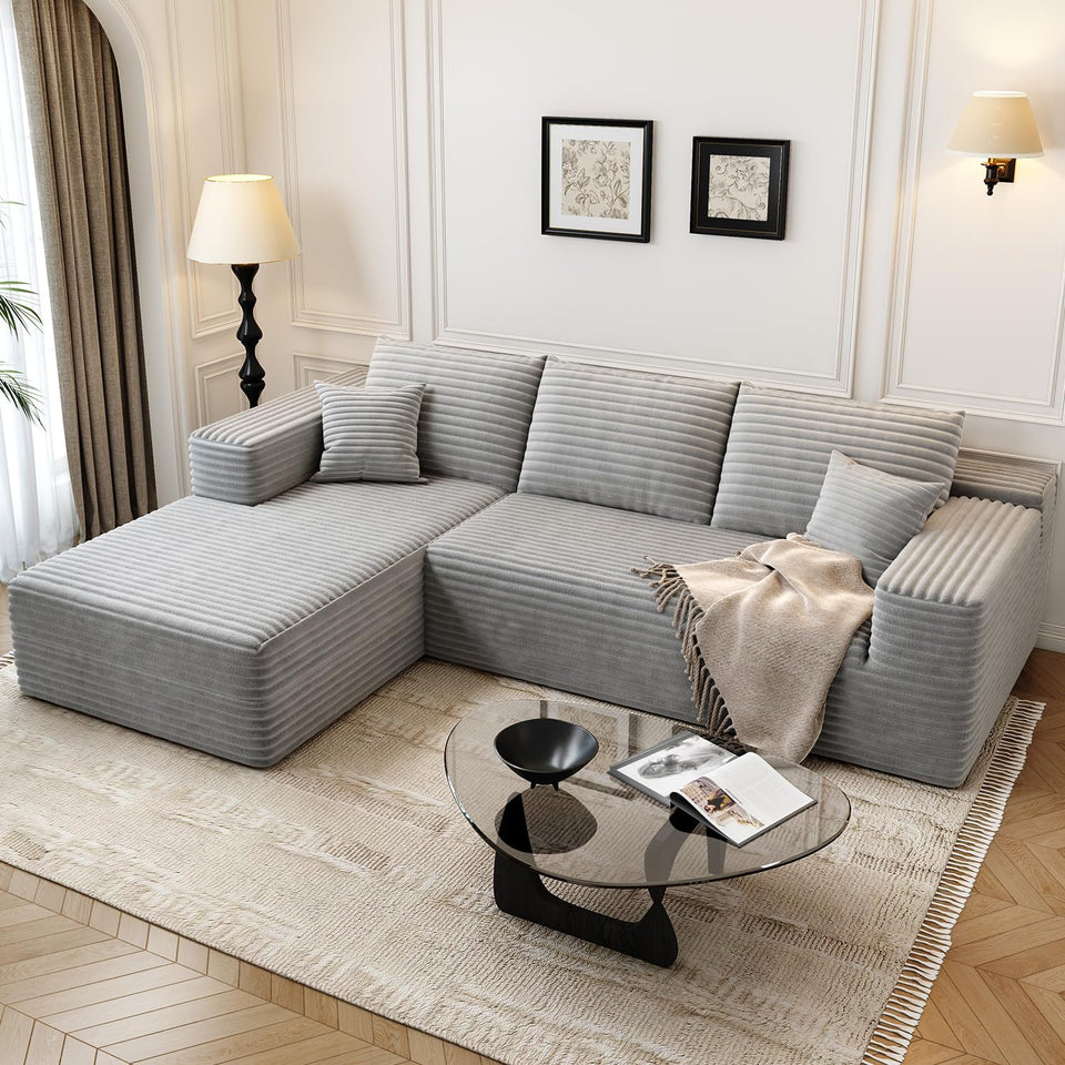 135.4" Cloud Modular Sectional Couch with 1 Ottoman,Modern Minimalist Upholstered Couches, Comfort U Shaped Sofa for Living Room,Deep Seat Corner Couch，No Assembly Required (Black,Left Facing Chaise)