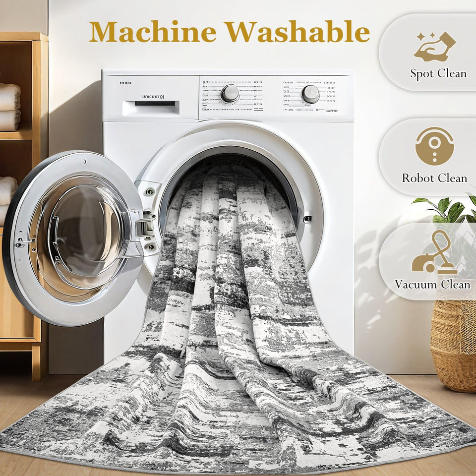 Area Rugs for Living Room: 12x15 Abstract Washable Rug Modern Neutral Large Soft Stain Resistant Non-Slip Backing Machine Table for Bedroom Dining Room Indoor Home Office Carpet - Gold Brown