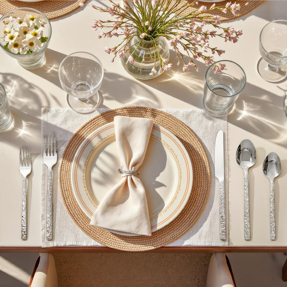 KINGSTONE 60 Pcs Black Hammered Silverware Set for 12, 18/10 Stainless Steel Heavy Duty Flatware Set, Tableware Cutlery Utensil Sets for Home Restaurant Dishwasher Safe