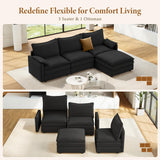 Vesgantti 142" U Shaped Sectional Couch, Comfy Cloud Modular Sectional Sofa with 2 Ottoman Deep Seat Chenille Modern Cloud Sofa, Modular Sofas for Living Room, Bedroom and Apartment, Beige