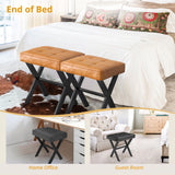 LUE BONA Square Linen Makeup Stool, Metal X Legs, Small Ottoman Stool Chair for Vanity, Modern Padded Seat Foot Rest for Makeup Room, Bathroom