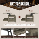 Rolanstar Coffee Table, Lift Top Coffee Table with Drawers and Hidden Compartment, Retro Central Table with Wooden Lift Tabletop, for Living Room,Espresso