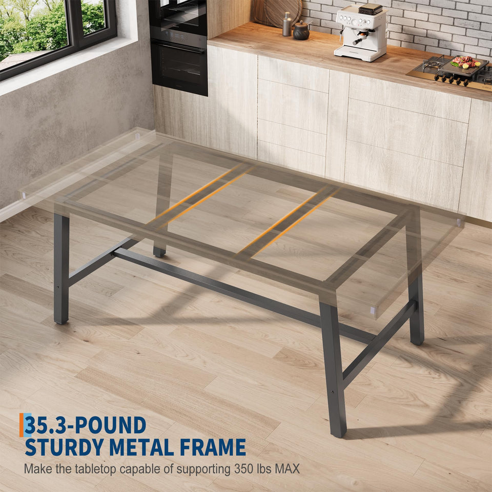 GarveeHome Industrial Dining Table for 6-8 People, 70.87" Long Wooden Kitchen Table with Sturdy Metal Frame & Rustic Brown Finish (Brown, 70.87" Long)