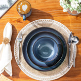 LeRatio Ceramic Dinnerware Sets for 6,Plates and Bowls Sets,Handmade Reactive Glaze Dishes Set,Chip Resistant and Scratch Resistant | Oven&Dishwasher & Microwave Safe-Blue(18PCS)