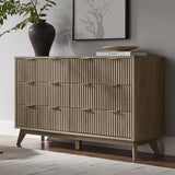 T4TREAM Fluted 7 Drawers Dresser, 54" Wide Modern Chest of Drawers with Faux Marble Top, Curved Profile Design, Dresser TV Stand, Wood Drawer Organizer for Bedroom, Living Room, Hallway, Natural Oak