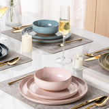 AmorArc Ceramic Dinnerware Sets for 8, 24 Pieces Handpainted Plates and Bowls Set with Rustic Terracotta Underside, Scratch Resistant Stoneware Dishes Set, Dishwasher & Microwave Safe, Light Beige