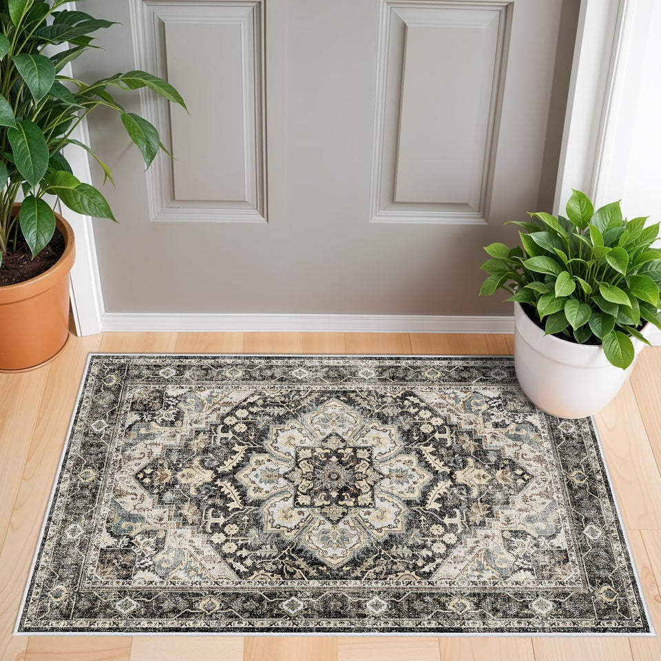 TOPRUUG Washable Oriental Area Rug - 12x15 Rugs for Living Room Soft Carpet for Bedroom Waterproof Floral Distressed Indoor Stain Resistant Non-Shedding Floor Carpets (Green, 12x15)