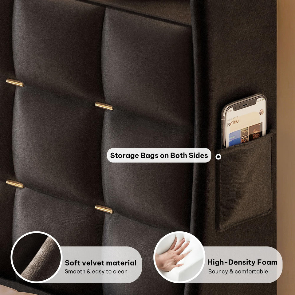 YITAHOME King Size Bed Frame with 4 Drawers and RGB LED Lights, Velvet Upholstered Platform Bed with Charging Station and Storage Headboard, No Box Spring Needed, Easy Assembly, Noise-Free, Black