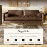 POLY & BARK Napa 72" Apartment Sofa – Italian-Tanned Full-Grain Pure-Aniline or Semi-Aniline Leather, Feather-Down Cushioning, Kiln-Dried Solid Wood Frame, Walnut Legs - Cognac Tan