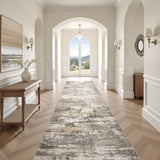 Area Rugs for Living Room: 12x15 Abstract Washable Rug Modern Neutral Large Soft Stain Resistant Non-Slip Backing Machine Table for Bedroom Dining Room Indoor Home Office Carpet - Gold Brown