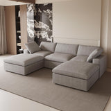 160.6" Cloud Couch Modular Sectional Sofa for Livingroom,Oversized Convertible Sofa with Storage Ottomans,6 Seat Wide Couches,Cushion Covers Removable (Khaki, 6 Seater)