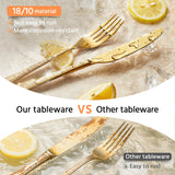 KINGSTONE Hammered Silverware Set, Flatware Set, 18/10 Stainless Steel Premium Cutlery with Unique Ripple Handles Design Mirror Polished - Dishwasher Safe (40-Piece)