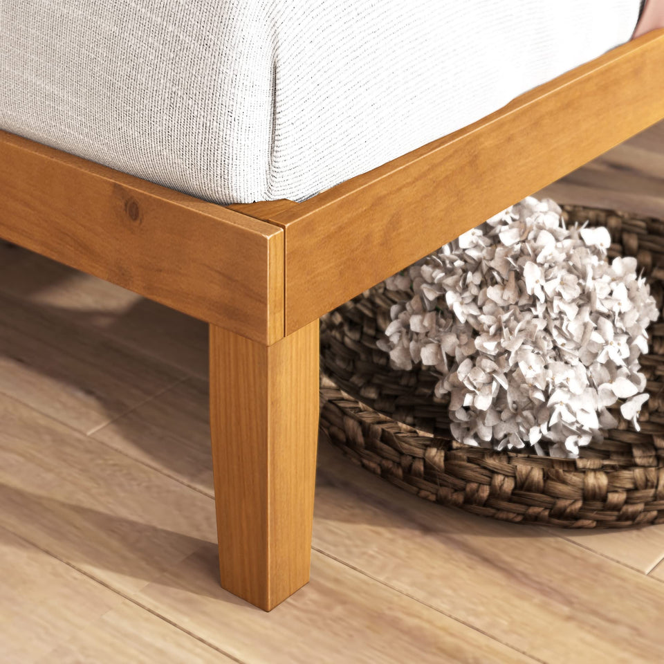 Zinus 12 Inch Solid Wood Platform Bed with Headboard/No Box Spring Needed/Wood Slat Support/Rustic Pine Finish, Queen