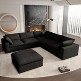 160.6" Cloud Couch Modular Sectional Sofa for Livingroom,Oversized Convertible Sofa with Storage Ottomans,6 Seat Wide Couches,Cushion Covers Removable (Khaki, 6 Seater)