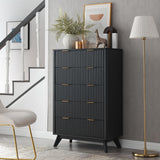 T4TREAM Fluted 7 Drawers Dresser, 54" Wide Modern Chest of Drawers with Faux Marble Top, Curved Profile Design, Dresser TV Stand, Wood Drawer Organizer for Bedroom, Living Room, Hallway, Natural Oak