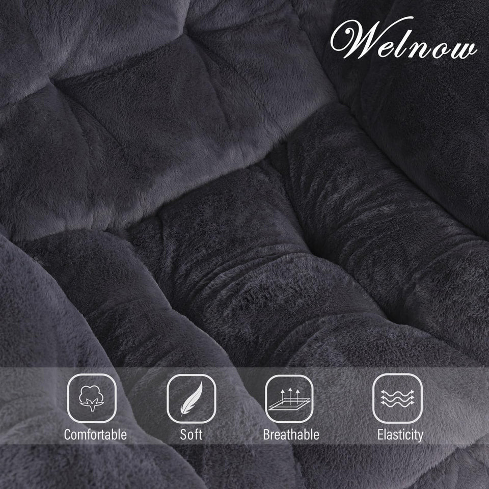 Welnow Lazy Chair with Ottoman, Modern Lounge Accent Chair with Armrests and a Side Pocket, Leisure Sofa Armchair, Reading Armchair with Footrest for Small Space, Dark Grey