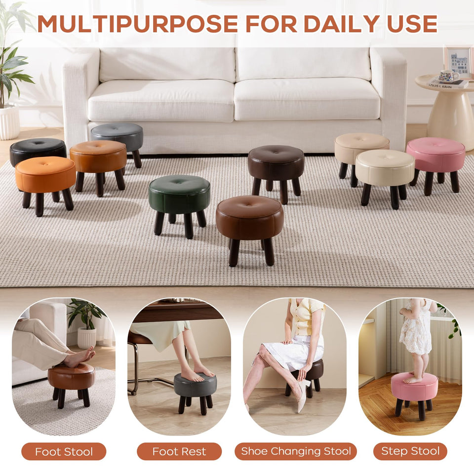 oakvivo 13in Small Foot Stool Ottoman, Round Faux Leather Foot Rest for Couch, Under Desk Pouf Footstool Footrest with Non-Skid Rubber Legs for Ling Room, Bedroom, 13''L x 13''W x 10.2''H, Green