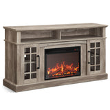 BELLEZE Traditional 58" Rustic TV Stand with 23" Electric Fireplace Heater with Sound, Media Entertainment Center Console Table for TV up to 65" with Open Storage Shelves and Cabinets - Espresso