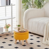 Wimarsbon Storage Ottoman, Modern Round Footrest with Soft Padded Seat, Teddy Velvet Footstool with Wood Legs, Accent Small Table or Plant Stand for Hallway, Living Room (Cream)