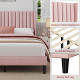 Yaheetech King Bed Frame Upholstered Platform Bed with Fabric Headboard, Wing Edge Design/Non-Slip and Noise-Free/Wooden Slats Support/No Box Spring Needed/Easy Assembly, Ivory King Bed