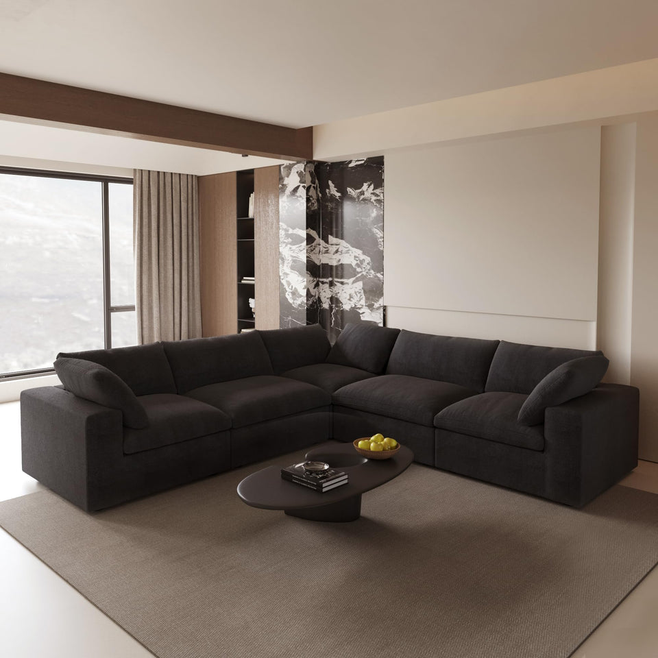 160.6" Cloud Couch Modular Sectional Sofa for Livingroom,Oversized Convertible Sofa with Storage Ottomans,6 Seat Wide Couches,Cushion Covers Removable (Khaki, 6 Seater)