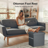 Storage Ottoman with Extra Thick Foam Padded Seat, Foldable Foot Rest Stool with Linen Fabric, 43L Ottoman with Storage Bench for Bedroom Living Room, Holds Up to 300lbs, 17x13x13in, Dark Gray