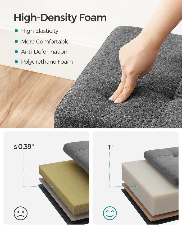 SONGMICS Storage Ottoman Bench, Foldable Foot Rest with Legs, 15 x 43 x 15.7 Inches, End of Bed Bench, Storage Chest, Load up to 660 lb, for Living Room, Bedroom, Entryway, Ink Black ULSF018B01