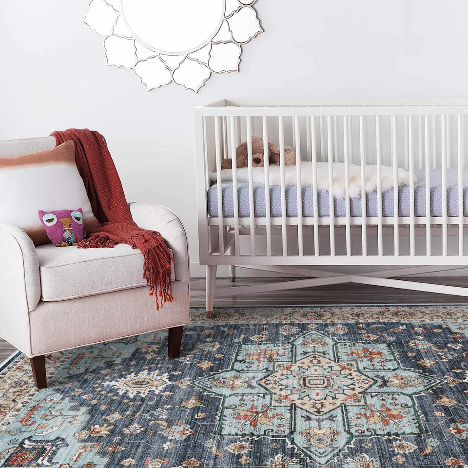 TOPRUUG Washable Oriental Area Rug - 12x15 Rugs for Living Room Soft Carpet for Bedroom Waterproof Floral Distressed Indoor Stain Resistant Non-Shedding Floor Carpets (Green, 12x15)