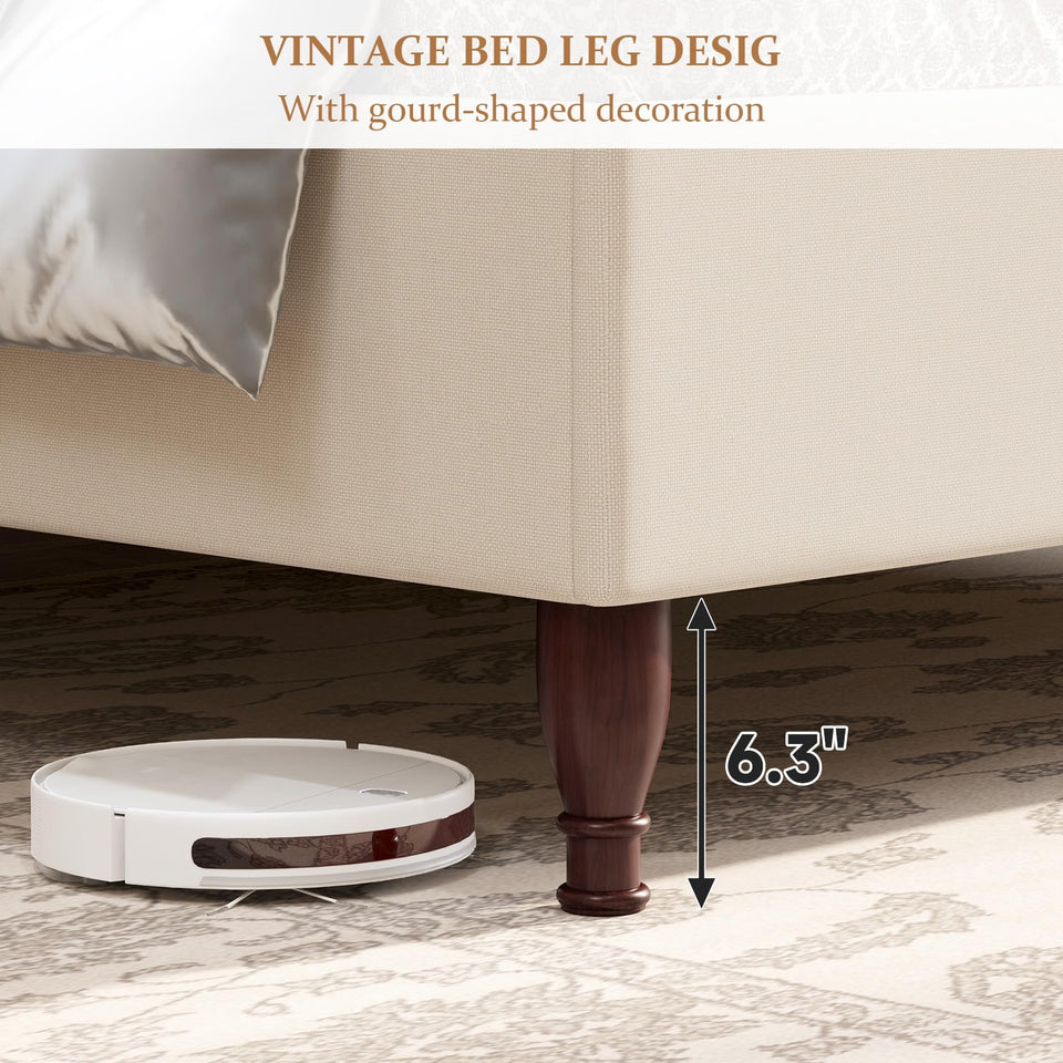 koorlian King Size Bed Frame Upholstered Platform Bed with 51" Tall Headboard Wingback, Soft Fabric, Retro Simple Style Platform Bed No Box Spring Needed, Easy Assembly, Beige