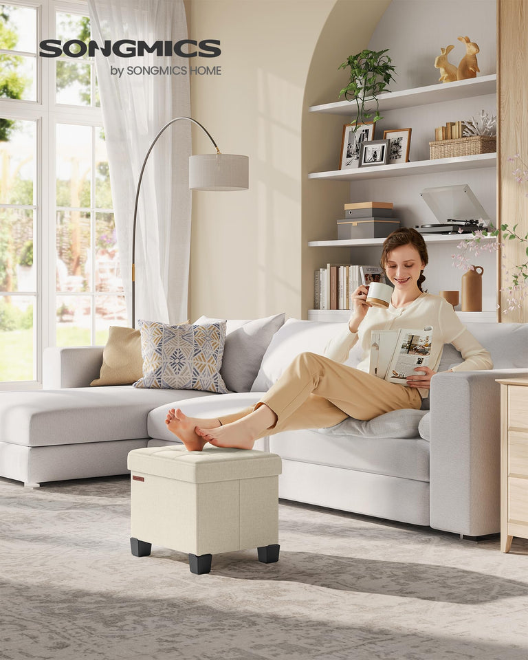 SONGMICS 15 Inches Cube Storage Ottoman, Bedroom Bench with Storage, Foot Stool with Feet, Holds Up to 660 lb, Dark Gray ULSF14GYZ