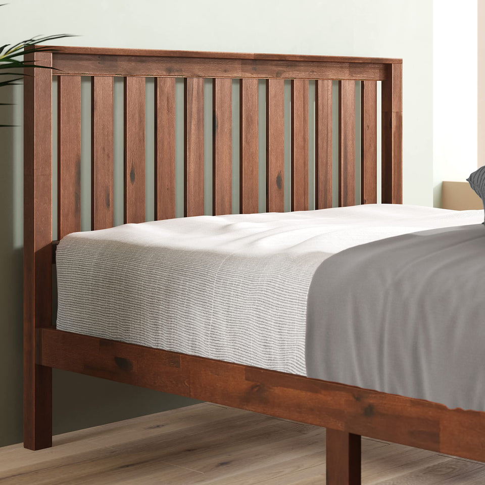 Zinus 12 Inch Solid Wood Platform Bed with Headboard/No Box Spring Needed/Wood Slat Support/Rustic Pine Finish, Queen