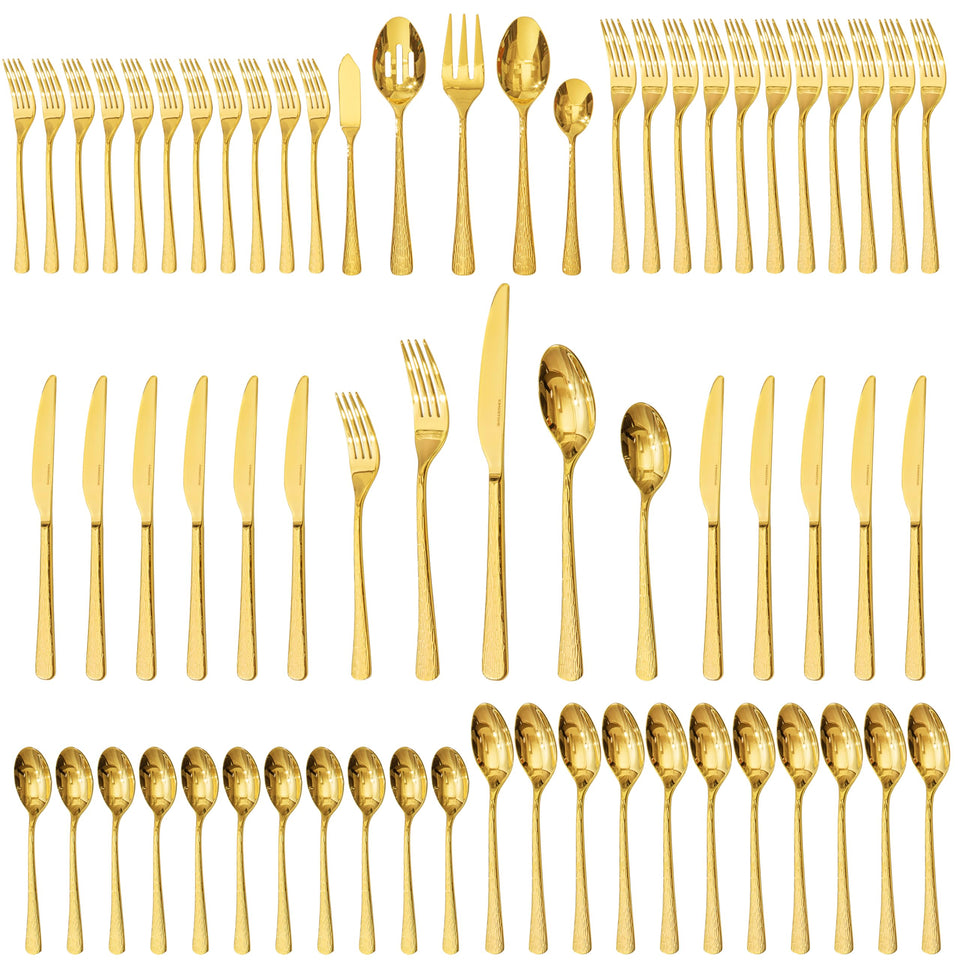KINGSTONE Hammered Silverware Set, Flatware Set, 18/10 Stainless Steel Premium Cutlery with Unique Ripple Handles Design Mirror Polished - Dishwasher Safe (40-Piece)