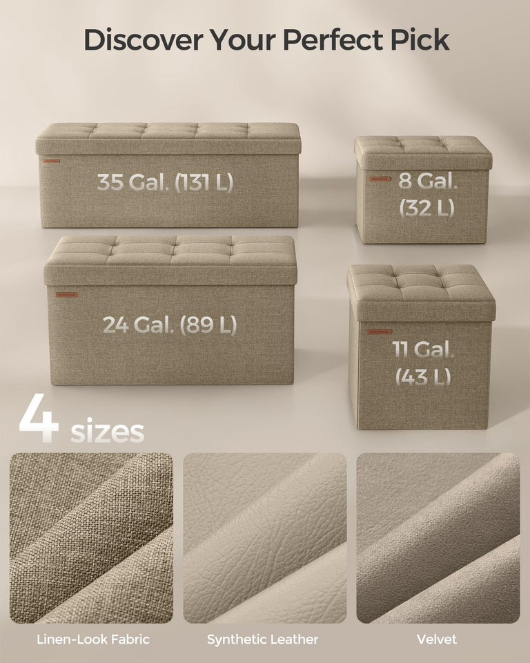 SONGMICS MAZIE Collection - 43 Inches Folding Storage Ottoman Bench, Ottoman Foot Rest, End of Bed Bench, Storage Chest, Load 660 lb, for Living Room, Bedroom, Entryway, Dark Gray ULSF77K