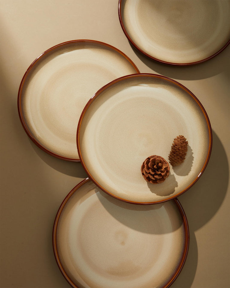 Pokini 24 Piece Dinnerware Sets for 8, Modern Stoneware Plates and Bowls Setst, Perfect for Family Gatherings & Holiday Celebrations, Easy Cleaning Dishes Set, Stack Compactly Dishware, Brown Green