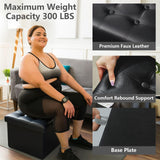 AmasSmile Storage Ottoman Folding Foot Rest Stool, Leather Footstool Bench, Short Ottoman Stool, Storage Foot Rest Store, Books (Black, 17" D x 13" W x 13" H)