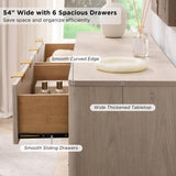 T4TREAM Fluted 7 Drawers Dresser, 54" Wide Modern Chest of Drawers with Faux Marble Top, Curved Profile Design, Dresser TV Stand, Wood Drawer Organizer for Bedroom, Living Room, Hallway, Natural Oak