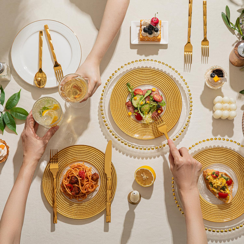 KINGSTONE Silverware Set, Luxury 40 Piece Flatware Set for 8, 18/10 Stainless Steel Cutlery Set with Diamond Cut Pattern for Kitchen, Home, Wedding, Party, Mirror Polished and Dishwasher Safe