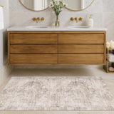 Neutral Living Room Rug - 10x14 Farmhouse Beige Brown Large Area Rug for Dining Room, Bedroom, Low Pile Lightweight Washable