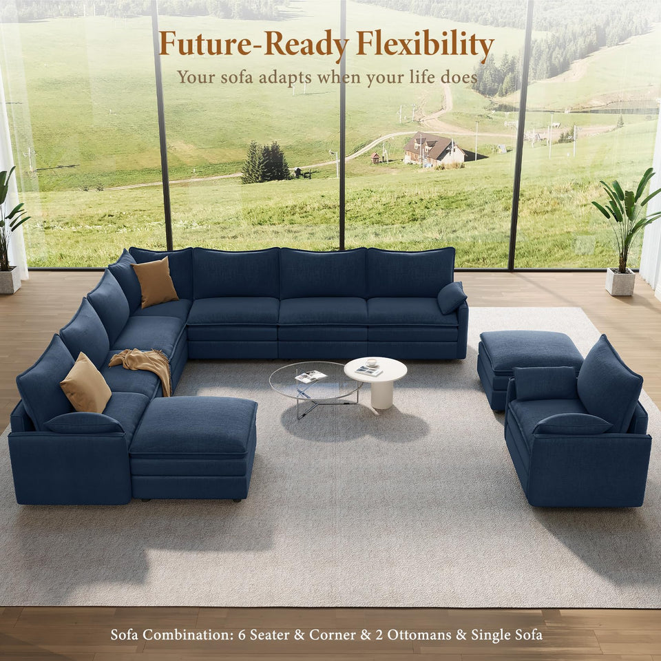 Vesgantti 142" U Shaped Sectional Couch, Comfy Cloud Modular Sectional Sofa with 2 Ottoman Deep Seat Chenille Modern Cloud Sofa, Modular Sofas for Living Room, Bedroom and Apartment, Beige