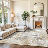 12x15 Area Rug for Living Room – Large Modern Neutral Abstract Thin Washable Carpet, Soft Low Pile Non-Slip Stain-Resistant for Bedroom Dining Room Home Office (Beige Grey)