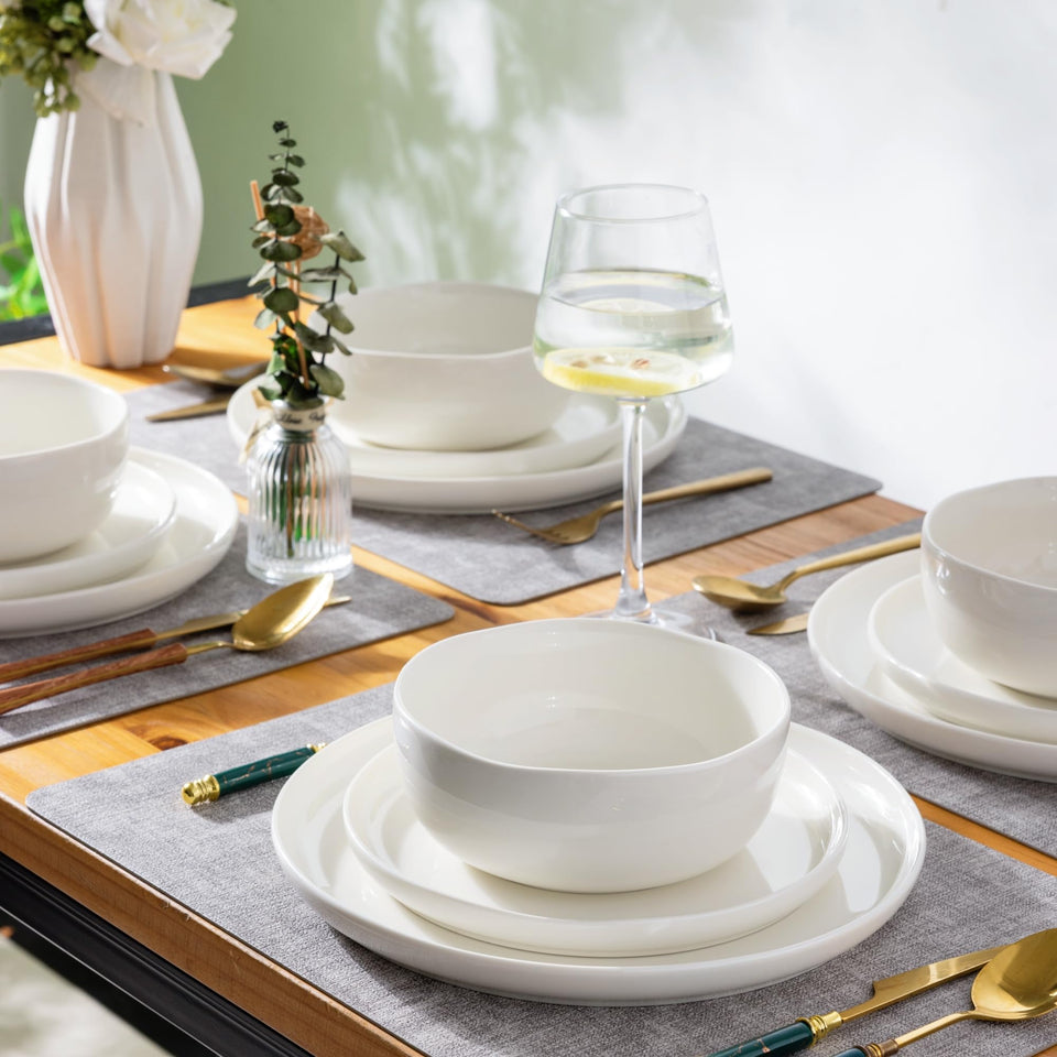 LeRatio Ceramic Dinnerware Sets for 6,Plates and Bowls Sets,Handmade Reactive Glaze Dishes Set,Chip Resistant and Scratch Resistant | Oven&Dishwasher & Microwave Safe-Blue(18PCS)