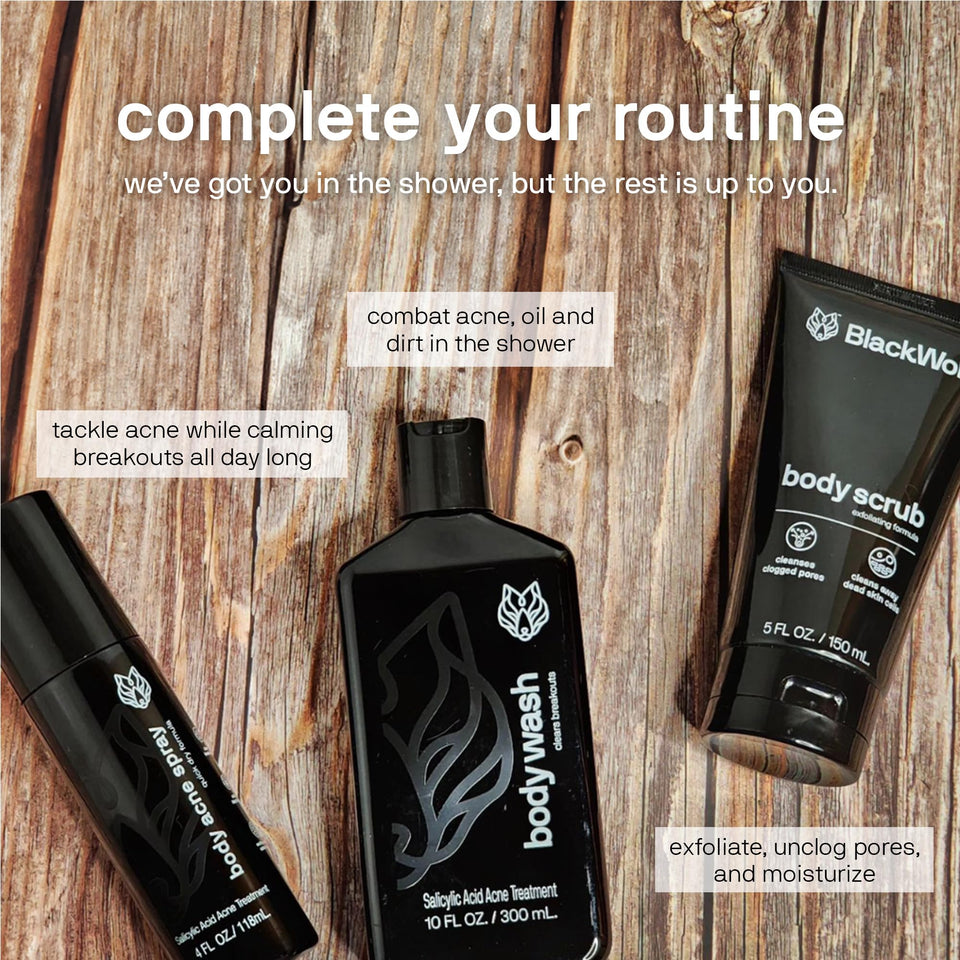 Black Wolf Salicylic Acid Body Wash for Men, 1 Liter - Men's Acne Body Wash - Charcoal Helps Reduce Acne Breakouts & Cleanse Your Skin - Full Coverage & Deep Clean Treatment - Men's Bodywash