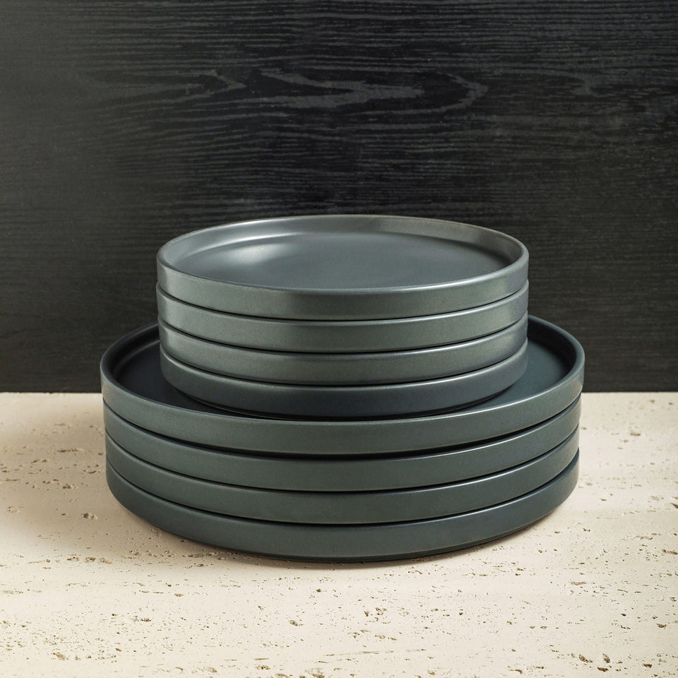 Stone Lain Celina Stoneware 32 Piece Dinnerware Set, Plates and Bowls, Black Matte Dish Collection, Service for 8 – Contemporary Minimalist Style, Microwave & Dishwasher Safe