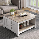YITAHOME Coffee Table Farmhouse Coffee Table with Storage Rustic Wood Cocktail Table, Square Coffee Tables for Living Meeting Room with Half Open Storage Compartment, Grey Wash
