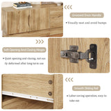 UKAOCAI 86.61'' Tambour TV Stand for 55-85 Inch, Modern Entertainment Center with Large Storage Cabinet & Open Shelves, TV Console with Sliding Doors for Living Room, Bedroom, Natural