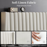 Yaheetech King Bed Frame Upholstered Platform Bed with Fabric Headboard, Wing Edge Design/Non-Slip and Noise-Free/Wooden Slats Support/No Box Spring Needed/Easy Assembly, Ivory King Bed