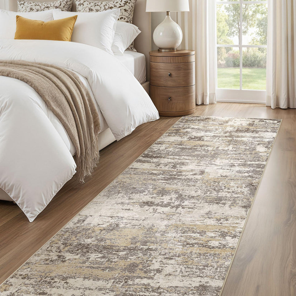 Area Rugs for Living Room: 12x15 Abstract Washable Rug Modern Neutral Large Soft Stain Resistant Non-Slip Backing Machine Table for Bedroom Dining Room Indoor Home Office Carpet - Gold Brown