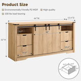 JXQTLINGMU Farmhouse TV Stand for 75+ Inch TV, 32" Tall Entertainment Center w/4 Drawers & Sliding Barn Door, Rustic Media Console w/Storage Shelves, 66" Wood Television Stand for Living Room, Brown