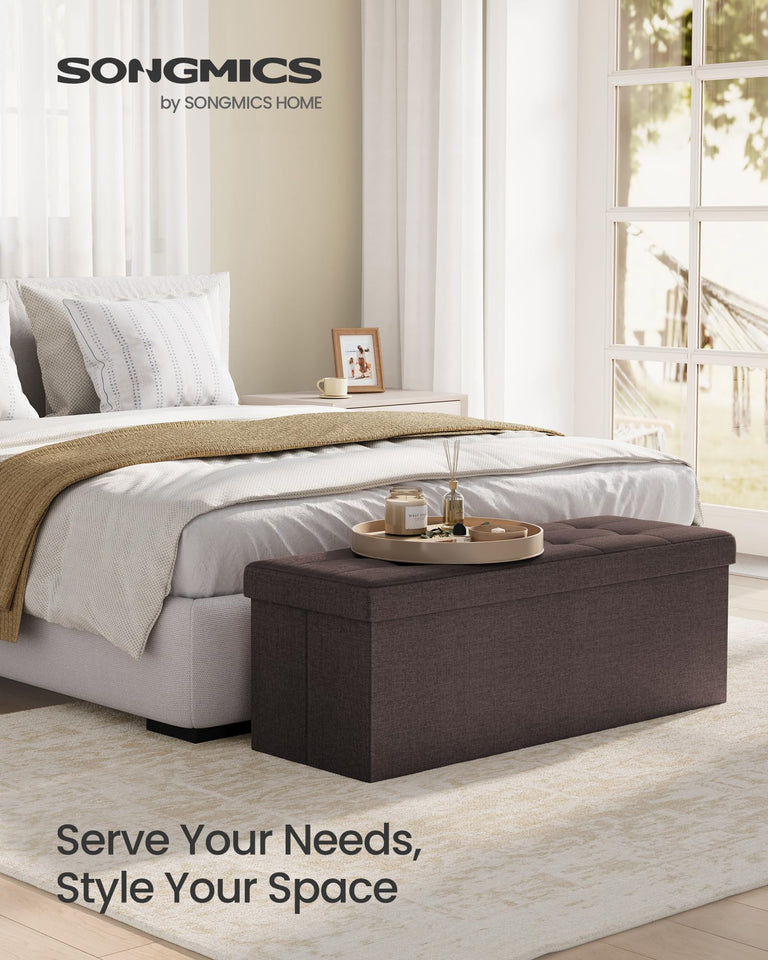 SONGMICS MAZIE Collection - 43 Inches Folding Storage Ottoman Bench, Ottoman Foot Rest, End of Bed Bench, Storage Chest, Load 660 lb, for Living Room, Bedroom, Entryway, Dark Gray ULSF77K